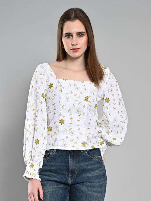women embroidered puff sleeves regular top - 21840721 - Very Small Image - 1