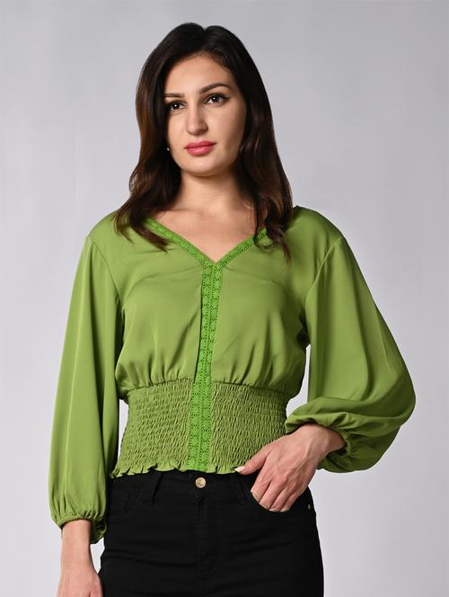 Women Solid Puff Sleeves Blouson Top - 21840726 - Very Small Image - 1