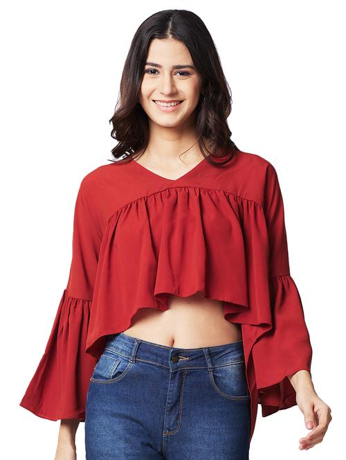 women solid bell sleeves high low top - 21840733 - Very Small Image - 1