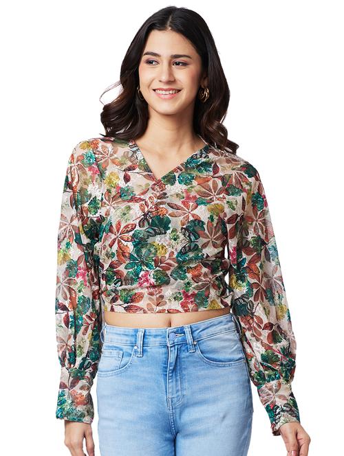 women printed long sleeves crop top - 21840743 - Very Small Image - 1