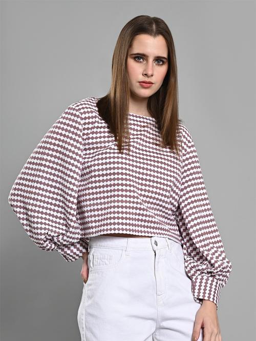 women checkered puff sleeves crop top - 21840809 - Very Small Image - 1