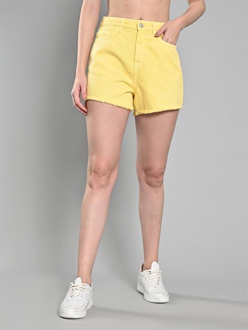 women solid high rise denim short - 21840810 - Very Small Image - 1