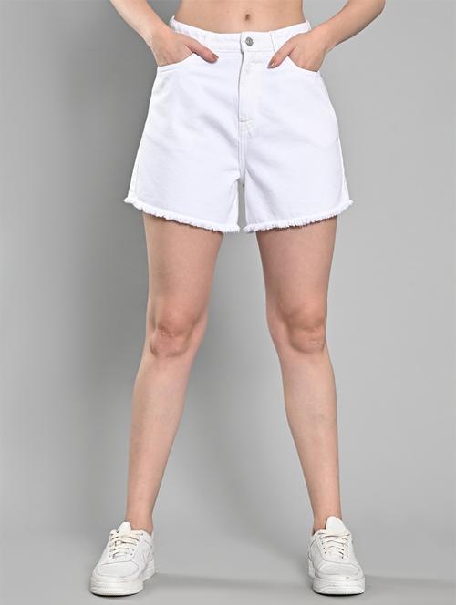 women solid mid rise denim short - 21840812 - Very Small Image - 1