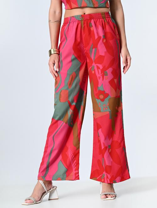 women printed high rise straight palazzo - 21840883 - Very Small Image - 1