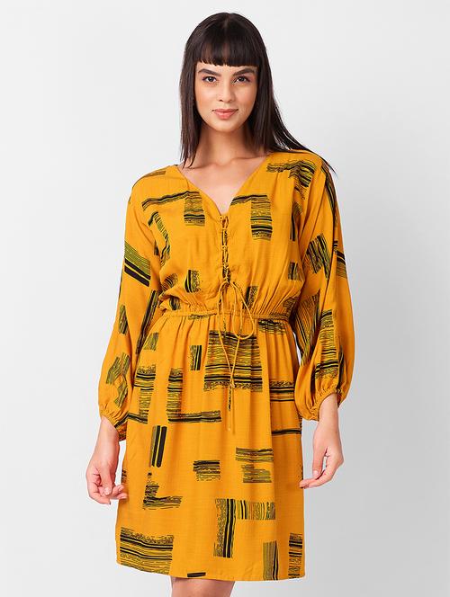 women printed puff sleeves a-line dress - 21840898 - Very Small Image - 1