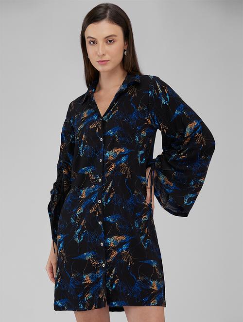 women printed collared bell sleeves shirt dress - 21840905 - Very Small Image - 1
