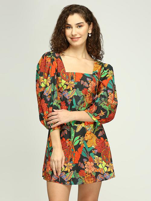 womem printed puff sleeves a-line dress - 21840916 - Very Small Image - 1