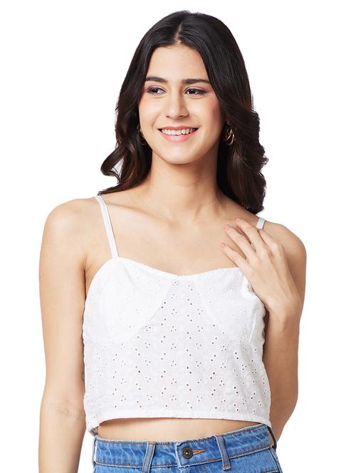 women shoulder strap schiffli crop top - 21840921 - Very Small Image - 1