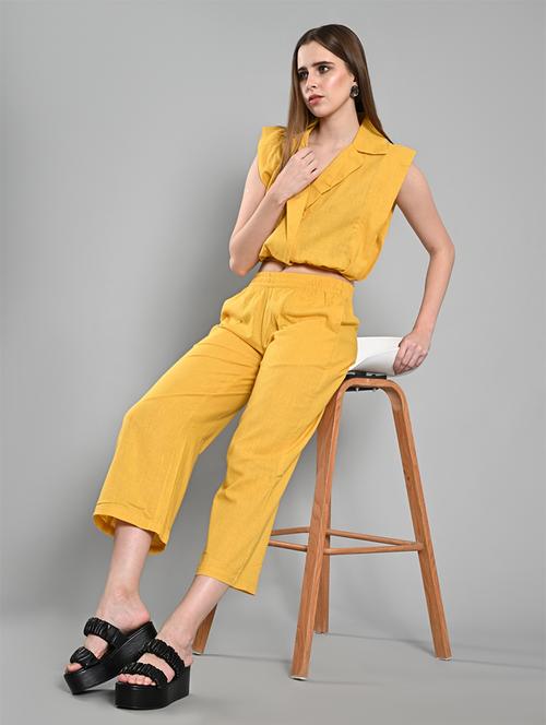 women solid lapel collar sleeveless crop top - 21840922 - Very Small Image - 1