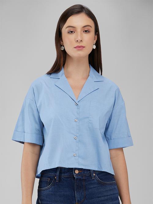 women light blue solid short sleeve regualr fit shirt - 21840955 - Very Small Image - 1