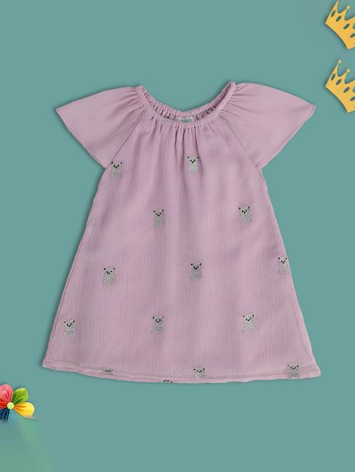 girls lavender embroidered round neck frock  - 21840986 - Very Small Image - 1