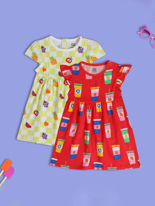 girls pack of 2 printed round neck frock - 21840987 - Very Small Image - 1