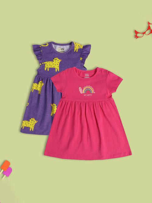 girls pack of 2 printed round neck frock - 21840988 - Very Small Image - 1