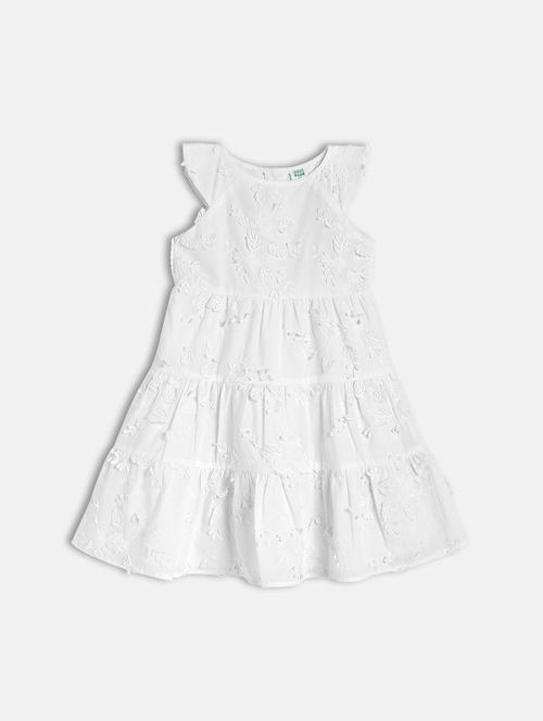 girls white self design round neck frock - 21840997 - Very Small Image - 1