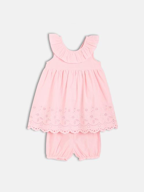 girls pink solid frock with bloomer - 21840999 - Very Small Image - 1