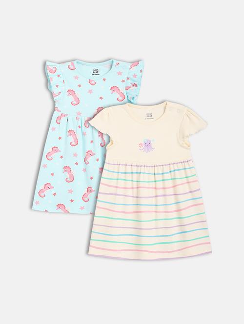 girls pack of 2 printed round neck frock - 21841001 - Very Small Image - 1