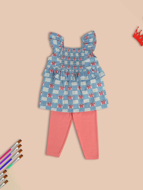 girls printed square neck twin set - 21841009 - Very Small Image - 1