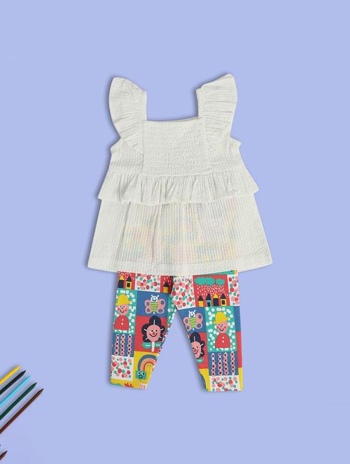 girls printed square neck twin set - 21841010 - Very Small Image - 1
