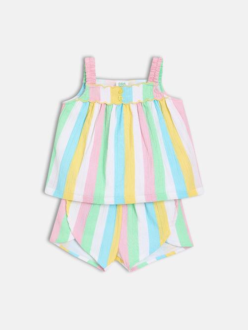girls striped sleeveless shorts & top set - 21841021 - Very Small Image - 1