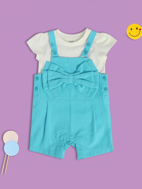girls blue solid t-shirt & dungaree set - 21841024 - Very Small Image - 1