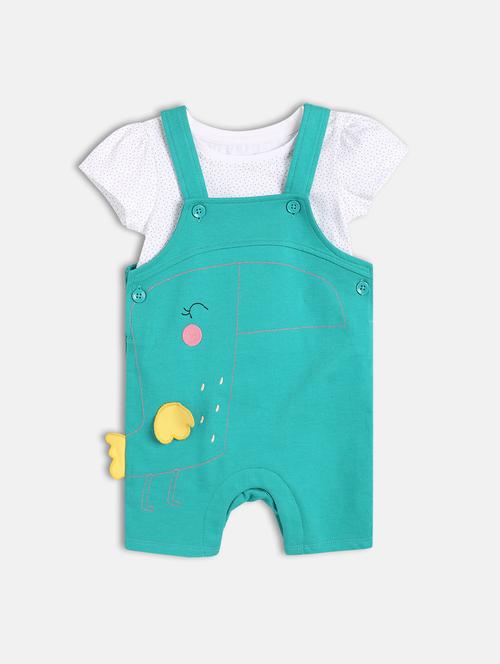 girls turquoise solid t-shirt & dungaree set - 21841029 - Very Small Image - 1