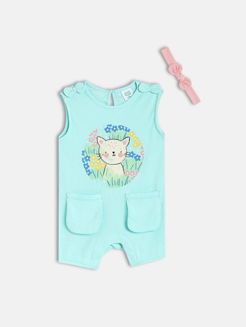 kids light blue printed round neck romper - 21841047 - Very Small Image - 1
