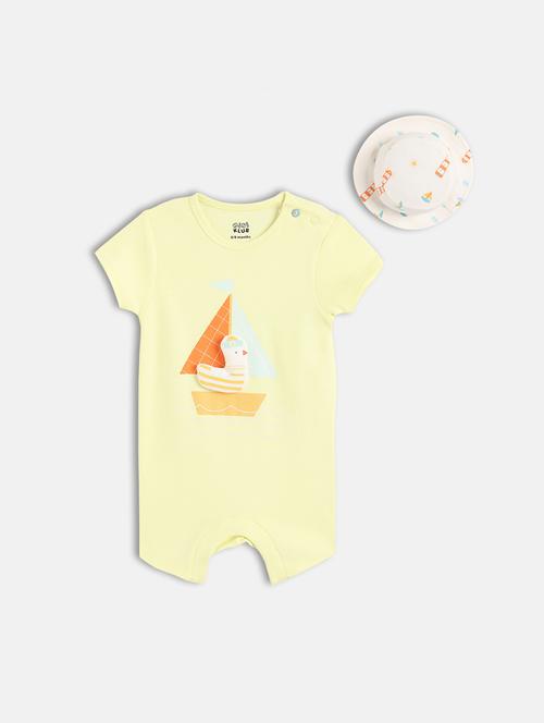 kids yellow printed round neck romper - 21841056 - Very Small Image - 1