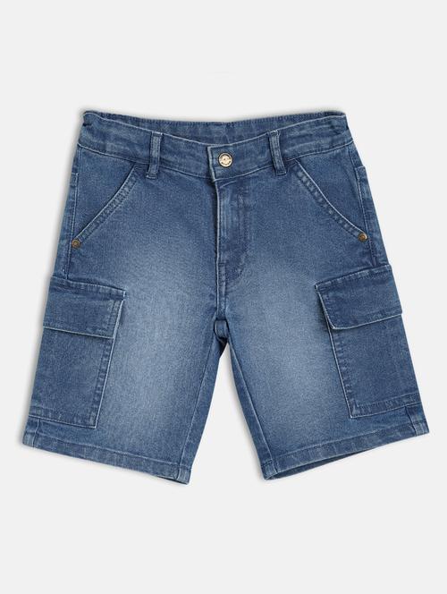 kids solid mid rise denim cargo shorts  - 21841123 - Very Small Image - 1