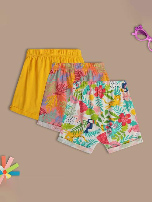 girls pack of 3 mid rise printed shorts - 21841143 - Very Small Image - 1