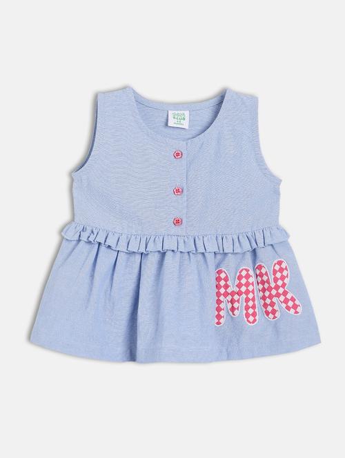 girls blue placement print round neck top - 21841165 - Very Small Image - 1