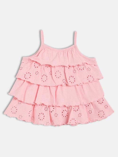 girls pink self design shoulder strap top - 21841172 - Very Small Image - 1
