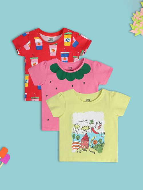 girls pack of 3 printed round neck t-shirt - 21841180 - Very Small Image - 1