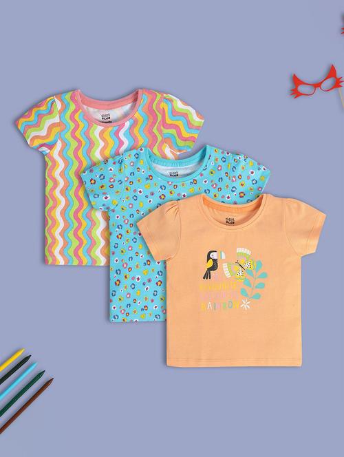 girls pack of 3 printed round neck t-shirt - 21841182 - Very Small Image - 1