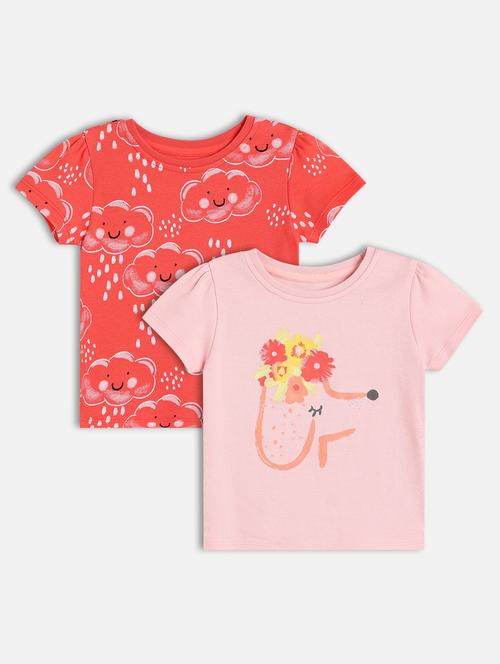 girls pack of 2 printed round neck t-shirt - 21841185 - Very Small Image - 1