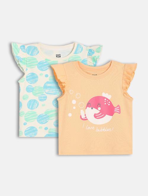 girls pack of 2 printed round neck t-shirt - 21841190 - Very Small Image - 1