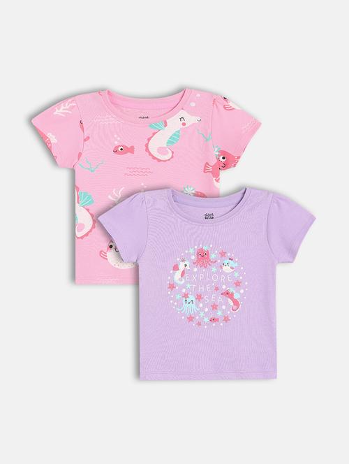 girls pack of 2 printed round neck t-shirt - 21841191 - Very Small Image - 1