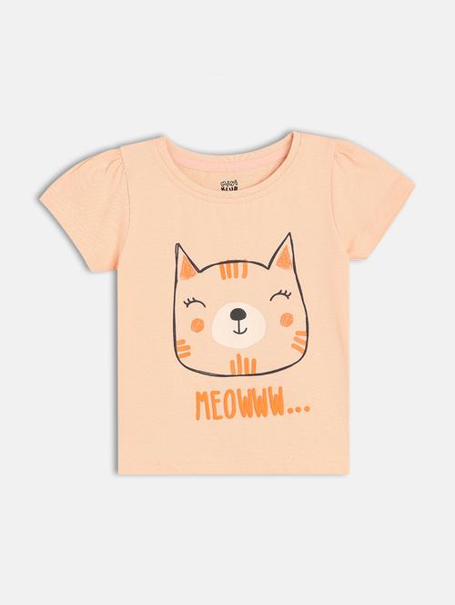 girls front print round neck t-shirt - 21841195 - Very Small Image - 1