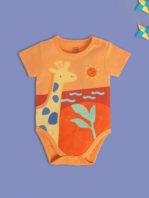 kids orange printed round neck onesies - 21841222 - Very Small Image - 1