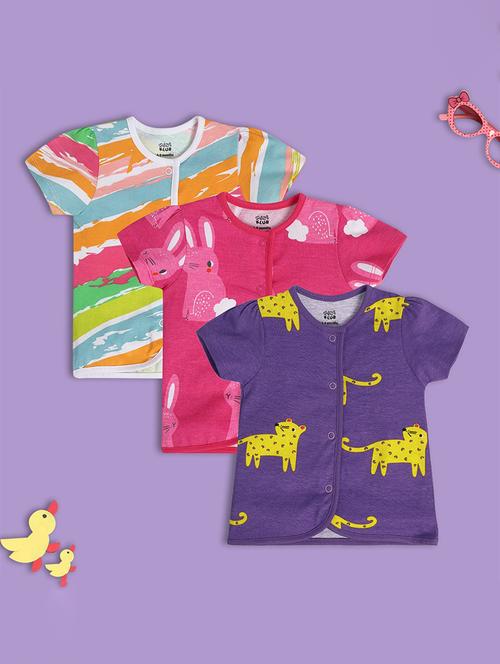 girls pack of 3 printed round neck t-shirt - 21841266 - Very Small Image - 1