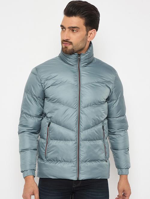 men solid long sleeves stand collar puffer jacket - 21841340 - Very Small Image - 1