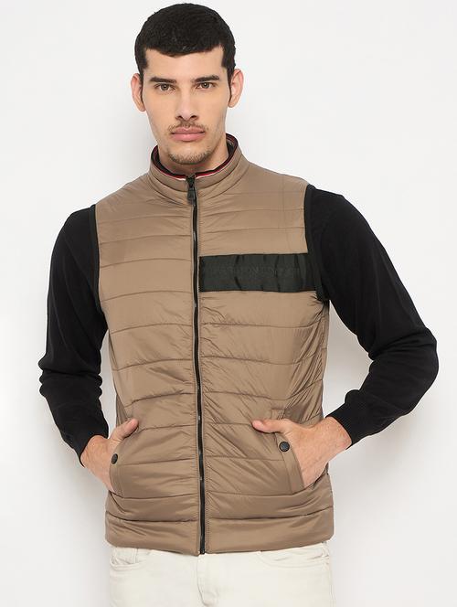 men brown solid sleeveless puffer jacket - 21841377 - Very Small Image - 1