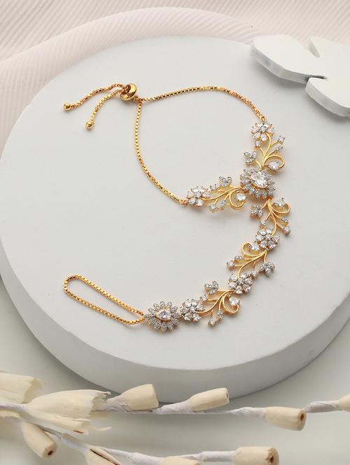 gold plated cz studded statement hathphool ring bracelet - 21841452 - Very Small Image - 1