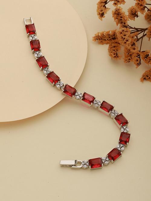 silver toned red ad studded minimal link tennis bracelet - 21841462 - Very Small Image - 1