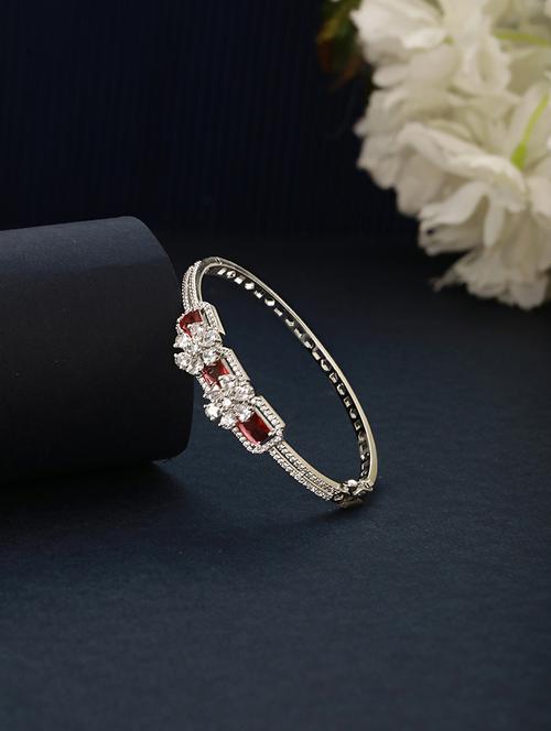 silver plated ruby red delicate luxe floral cuff bangle bracelet - 21841469 - Very Small Image - 1