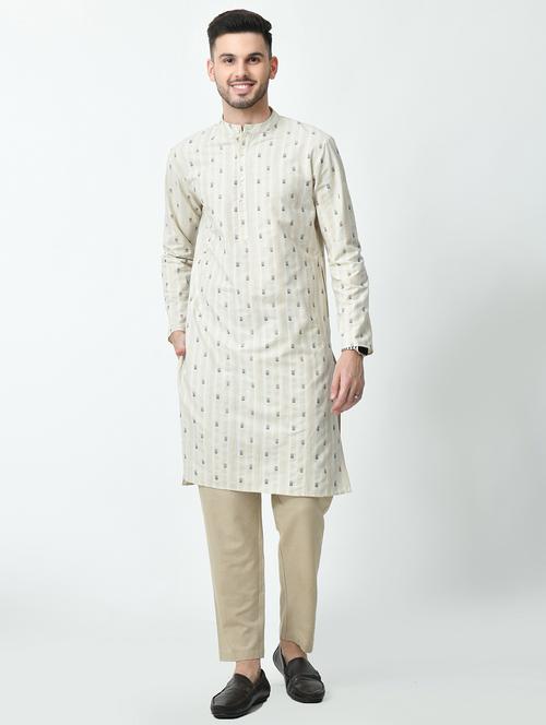 men self design mandarin neck long kurta - 21841541 - Very Small Image - 1