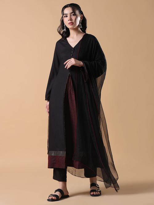 women black long sleeve kurta pant with dupatta set - 21842918 - Very Small Image - 1