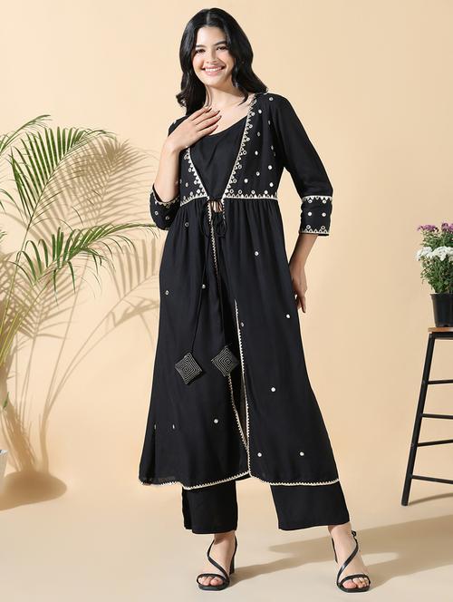 women black embroidered top pants set with jacket - 21842931 - Very Small Image - 1