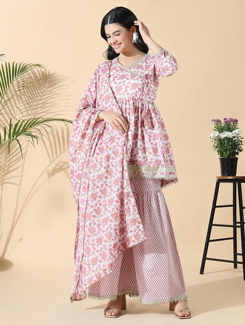 women three quarter sleeve kurta sharar with dupatta set - 21842954 - Very Small Image - 1