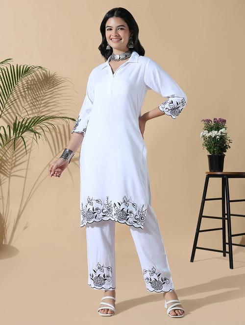 women white three quarter sleeve kurta pant set - 21842978 - Very Small Image - 1