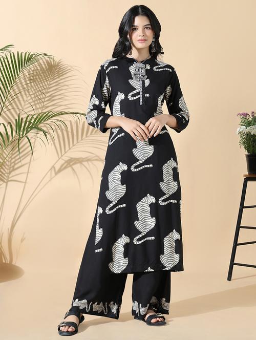 women black printed kurta palazzo set - 21842979 - Very Small Image - 1